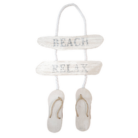 Hanging Beach Relax Sign Wall Art with Thongs Natural Wooden 44cm 1pce