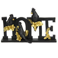 Home Word Plaque Ornament Black & Gold Peacock Birds 18cm Resin 1pce