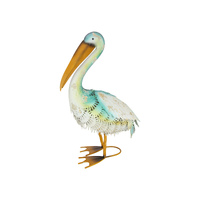 Metal Pelican Standing 53cm Height Blue & White with Garden Stake