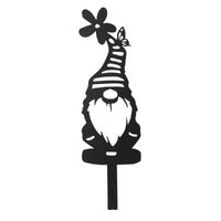 51cm Gnome Garden Stake Stripey Hat Black Metal 1pce
