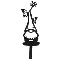 51cm Gnome Garden Stake Two Butterfly's Hat Black Metal 1pce