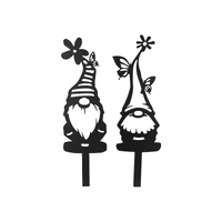 2x 51cm Gnome Garden Stakes Set Cute Hats Black Metal Bundle