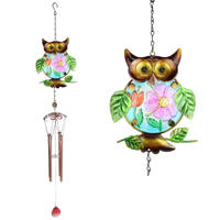 83cm Colourful Owl Flower Wind Chime Hanger Metal For Garden