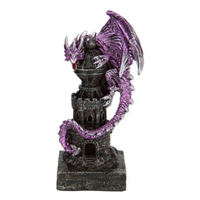16cm Purple Dragon Sitting on Tower - Fantasy Resin Figurine Decor