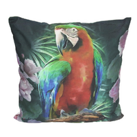 Parrot Cushion with Insert, Features Zip 45cm x 45cm Floral Tropical Bird Design