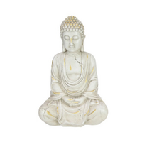 Rulai Buddha Statue Resting in Cream White & Gold 30cm Meditating Ornament