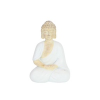Beige Rulai Buddha Resting Pose in White Robe 9cm Small Figurine Ornament
