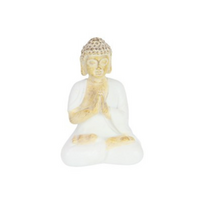 Beige Rulai Buddha Meditating Pose in White Robe 9cm Small Figurine Ornament
