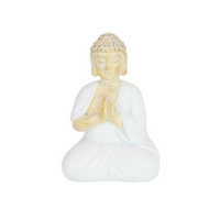 Beige Rulai Buddha Praying Pose in White Robe 9cm Small Figurine Ornament