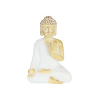 Beige Rulai Buddha Protection Pose in White Robe 9cm Small Figurine Ornament