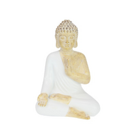 Beige Rulai Buddha Protection Pose in White Robe 20cm Figurine Statue Ornament