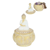 Beige Rulai Buddha Trinket Box Bowl, Resting in White Robe 14cm Ornament