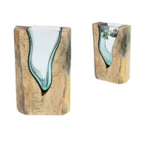 Glass Blown Vase in Driftwood - 16x10x25cm Natural Rustic Table Decor