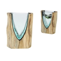 16x8x20cm Hand-Blown Glass Vase in Driftwood - Rustic Home Decor