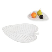 31cm White Wash Leaf Decor Plate - MDF Coastal Style Accent