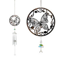 75cm Silver Butterfly Wind Chime With Crystals Spinner Hanging Suncatcher