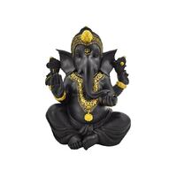 36cm Sitting Ganesh Black and Gold Resin Ornament Statue Decor