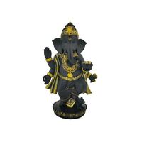 28cm Standing Ganesh Black and Gold Resin Ornament Statue Decor