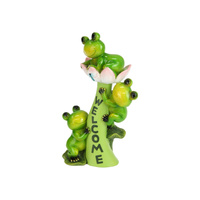22cm Triple Frog on Welcome Lily Leaf - Charming Garden Statue Decor