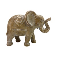 26cm Brown Elephant with Carved Pattern - Decorative Resin Animal Figurine