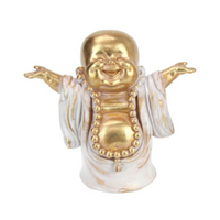 16cm Gold/Grey Happy Buddha - Hands Up Joyful Resin Figurine Decor