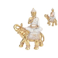 29cm Gold/Grey Rulai Buddha on Elephant - Elegant Resin Statue Home Decor
