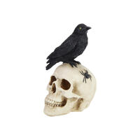 27cm Skull With Black Crow Resin Decor Man cave Ornament Gift