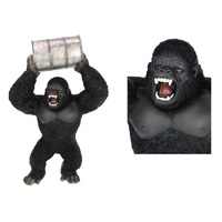 56cm Standing Gorilla Statue Holding Oil Drum - Industrial Jungle Decor Sculpture
