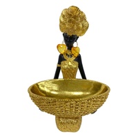 22cm Kneeling African Lady with Gold Platter - Elegant Tribal-Inspired Decor Figurine