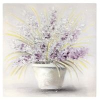60cm Purple Flower in Pot Oil Painting with Sequin Bling Finish Abstract Canvas Print Wall Art