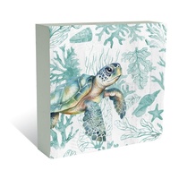 Coastal Turtle Plaque Block - 40x40cm Nautical Wall Decor