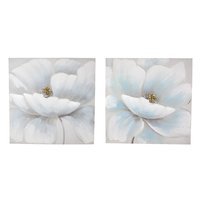 Set of 2 60cm Blue/White  Flower Oil Painting with Sequin Finish Canvas Print Wall Art