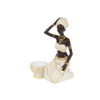 22cm Sitting African Lady with Tealight - Hand on Head Pose Tribal Candle Holder Decor