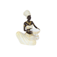 22cm Sitting African Lady with Tealight - Holding Pot Pose, Tribal Candle Holder Decor