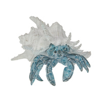 20cm Crab in Shell with Coral Finish - Coastal Beach Home Decor Ornament