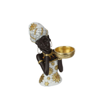 26cm African Lady Candle Holder - Holding Pot with Left Hand Tribal Decor Figurine