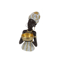 26cm African Lady Candle Holder - Holding Pot with Both Hands Tribal Decor Figurine