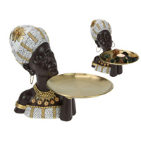 26cm African Lady Bust with Gold Tray - Elegant African Home Decor