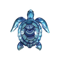 44x46cm Boho Blue Metal Turtle Wall Art - Coastal Decorative Sculpture
