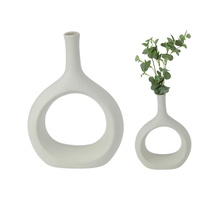 23cm White Ceramic Vase with Modern Art Design, Minimalist Home Decor Accent