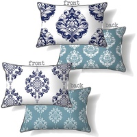 30x50cm Hamptons Style Cushion Set of 2 - Blue & Green Double-Sided Pillows