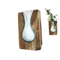 30cm Glass Vase on Driftwood - Handcrafted Natural Wood & Glass Home Decor