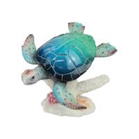 37cm Blue-Green Marble Turtle on Coral, Stunning Coastal Decor Piece