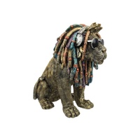 35cm Sitting Reggae Gold Lion Statue - Bold Afro-Caribbean Inspired Home Decor