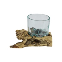 16x20cm Glass Bowl on Driftwood Base - Handmade Natural Wood & Glass Decor Piece