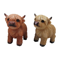 16cm Cute Standing Highland Cow Figurines - Set of 2 Assorted Farm Animal Decor