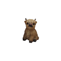 10cm Sitting Light Brown Highland Cow Figurine - Cute Farm Animal Decor