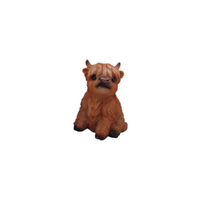 10cm Sitting Brown Highland Cow Figurine - Cute Farm Animal Decor