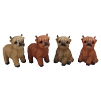10cm Cute Highland Cow Figurines - Set of 4 Assorted Farm Animal Decor