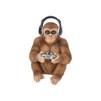 18cm Brown Gaming Monkey with Headphones, Cool Gamer Figurine Decor